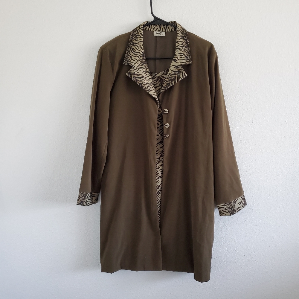 Sally Dark Olive Green Zebra Pattern Dress Suit